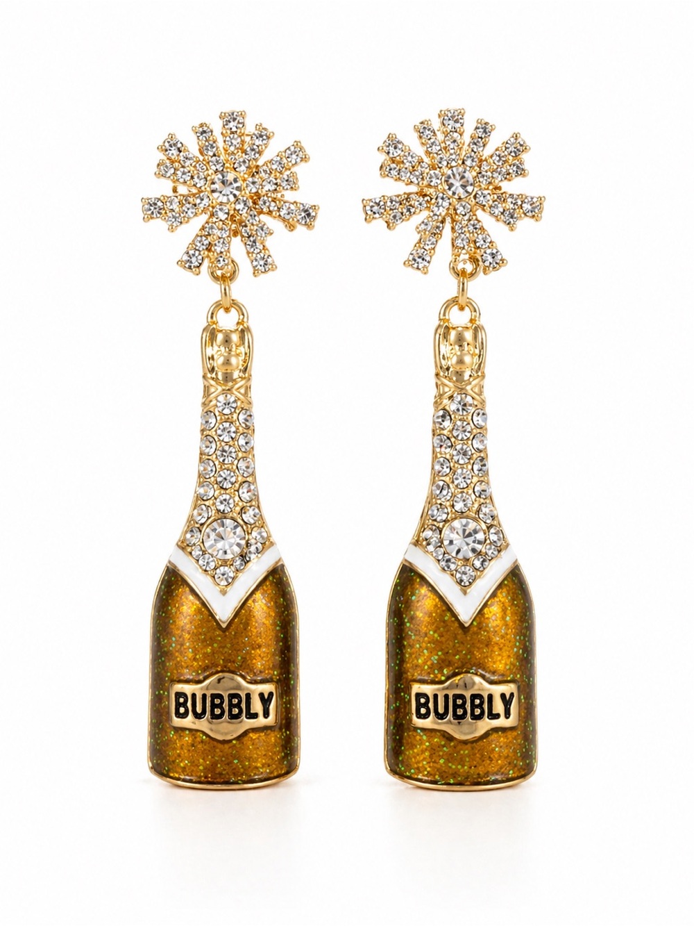 Gold Glitter 'Bubbly' Bottle Drop Earrings